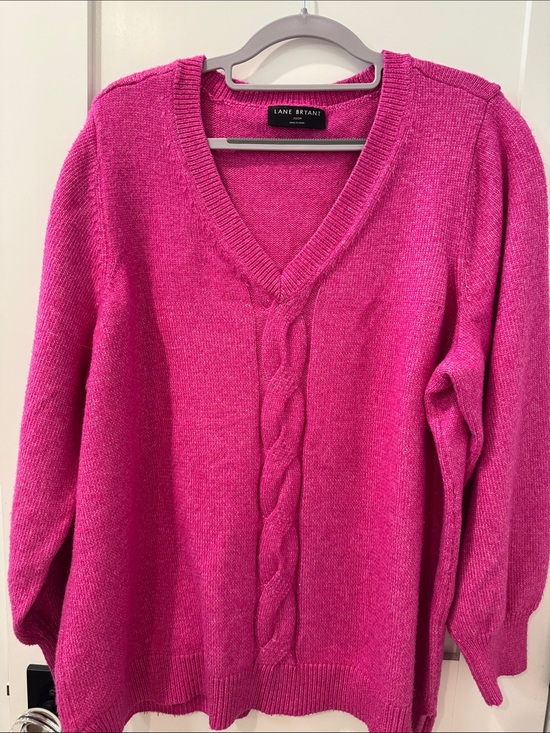 Lane Bryant Sweaters - Lane Bryant Hot Pink V-Neck Cable Knit Sweater